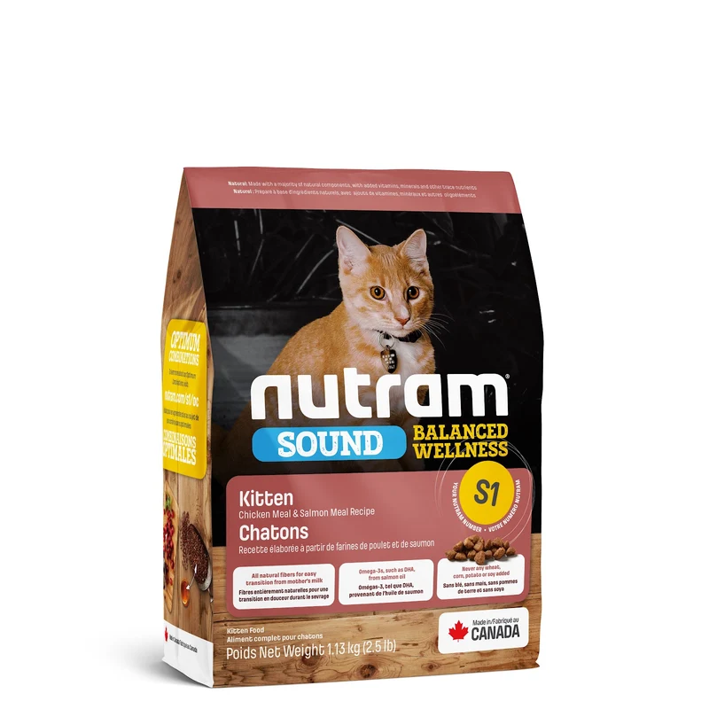 Nutram Sound (S1) - Chaton Poulet et Saumon - Nourriture Sèche pour Chats