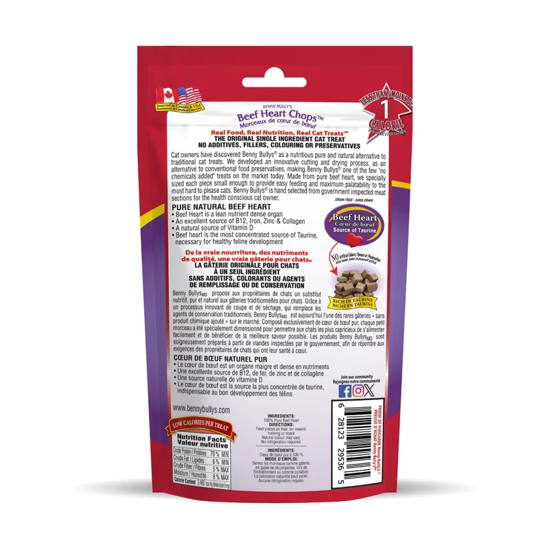 Benny Bully's - Morceaux de Coeur de Boeuf - Gâteries Lyophilisées pour Chats