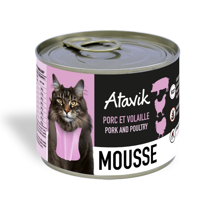 Mousse pour chat sans céréales – Porc & volaille – Texture ultra légère (200g)