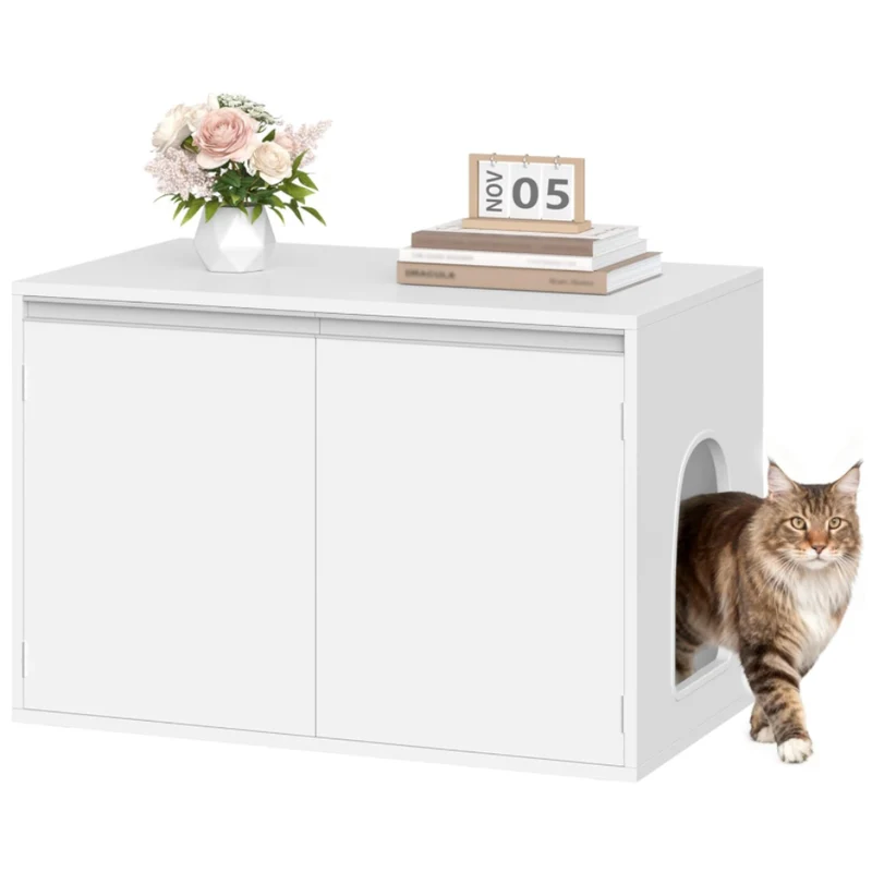 Meuble litière pour chat avec entrée latérale et séparation 80 cm
