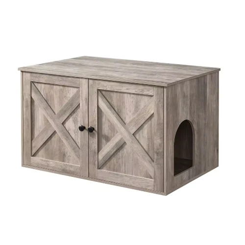 Meuble litière pour chat avec portes et entrée latérale 80 cm