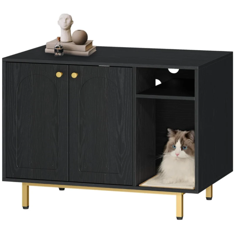 Meuble litière pour chat avec compartiment et étagère 80 cm