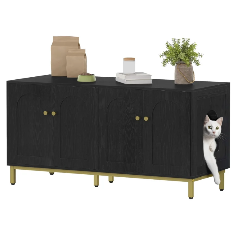 Meuble litière pour chat double compartiment 119 cm