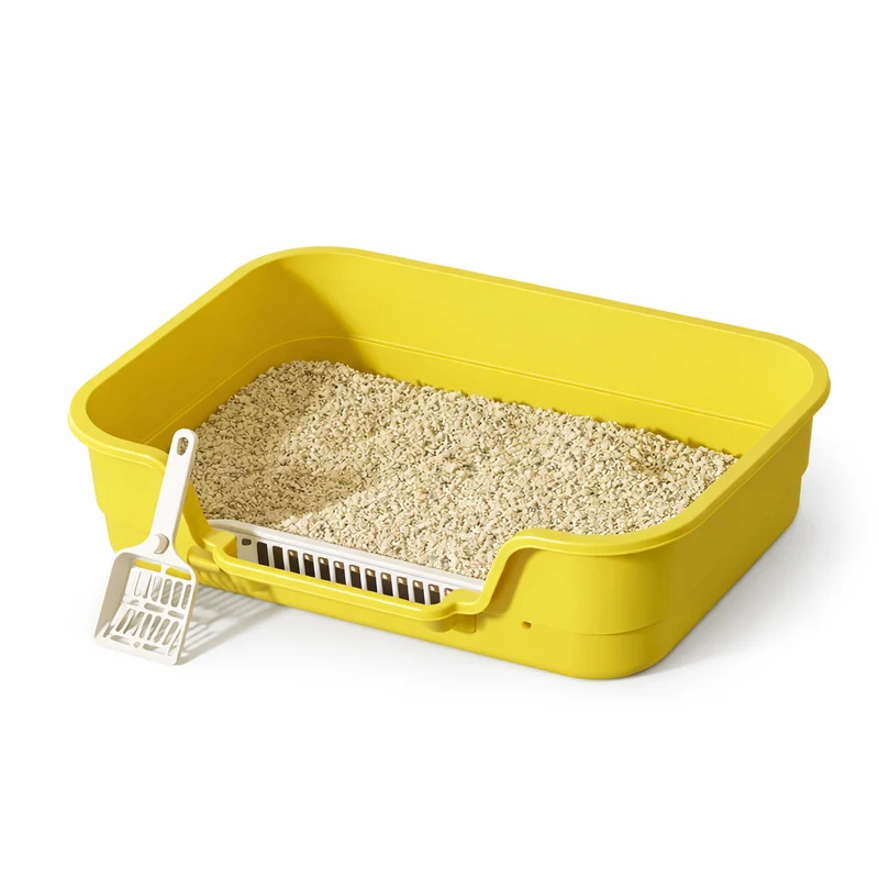 Bac à litière pour chat semi-ouvert avec pelle et grille