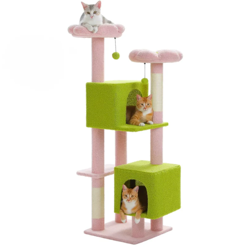 Arbre à chat multi-niveaux avec niches et plateformes fleur – 133 cm