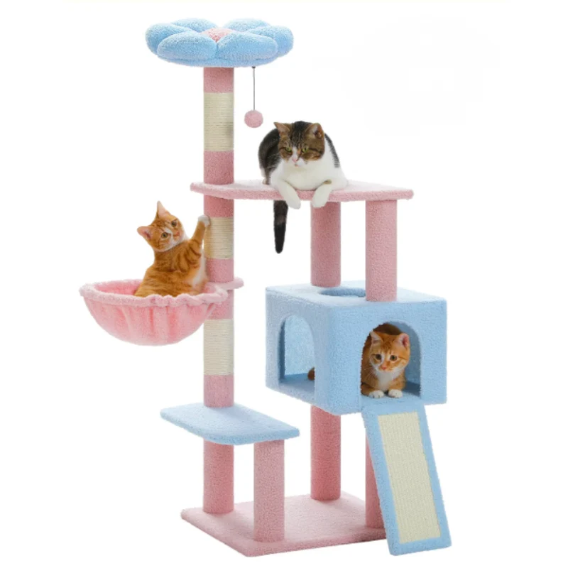 Arbre à chat multi-niveaux avec hamac, niche et rampe sisal – 120 cm