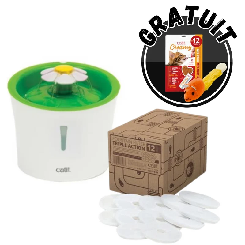 Catit abreuvoir avec fleur 3 Litres et 12 filtres supplémentaires + CADEAUX
