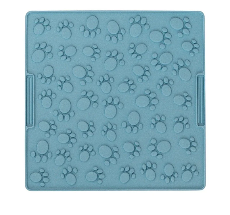 Dexypaws Tapis De Léchage Stimulant En Forme De Carré Avec Empreintes De Pattes, Grand Format, Bleu