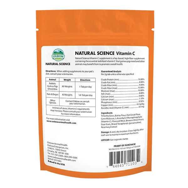 Oxbow Sciences Naturels - Supplément Vitamine C - Petits animaux