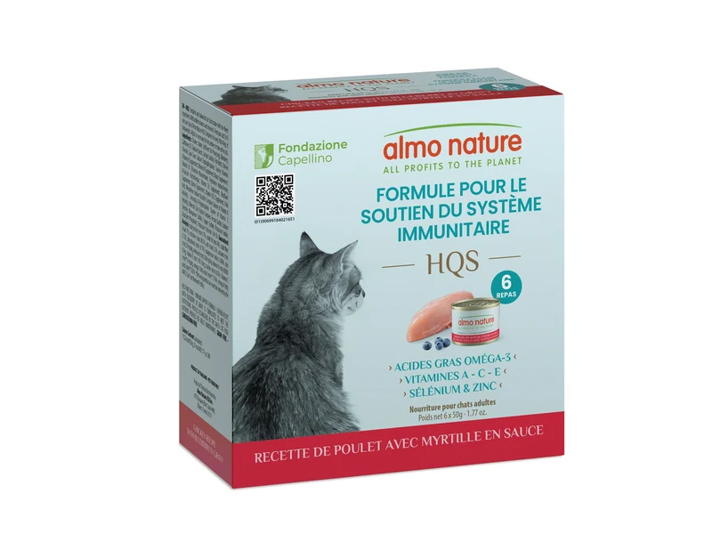 Almo Nature - HQS - Formule Soutien Immunitaire- Poulet et Bleuets en Sauce - Chat - 6x50gr
