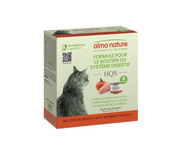 Almo Nature - HQS - Formule Soutien Digestif- Poulet et Potiron en Sauce - Chat - 6x50gr