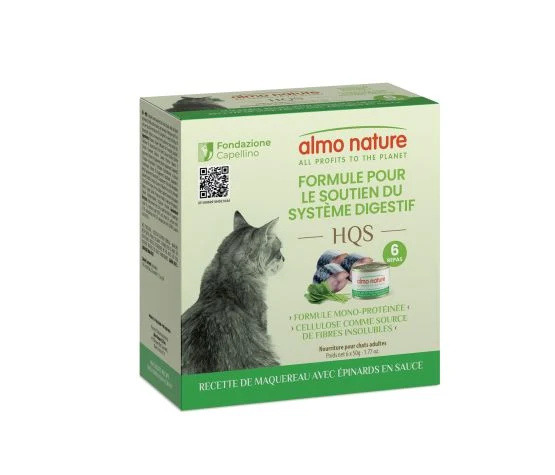 Almo Nature - HQS - Formule Soutien Digestif- Maquereau et Épinards en Sauce - Chat - 6x50gr