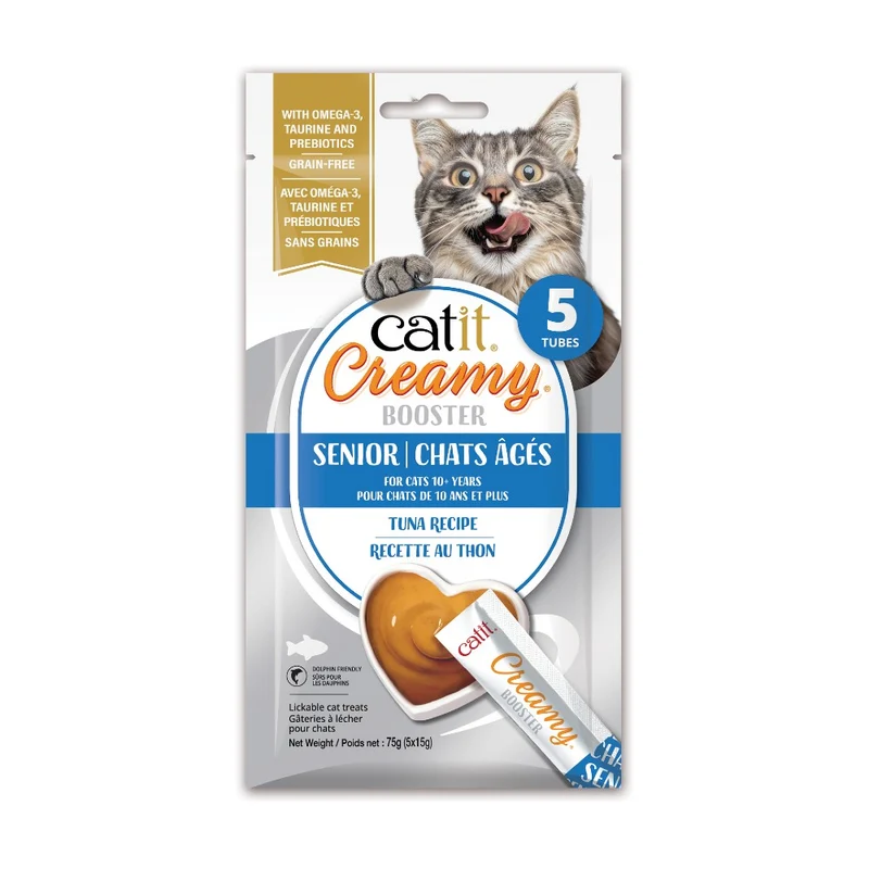 Gâterie à lécher Catit Creamy Booster pour chats âgés - Recette au thon - Paquet de 5