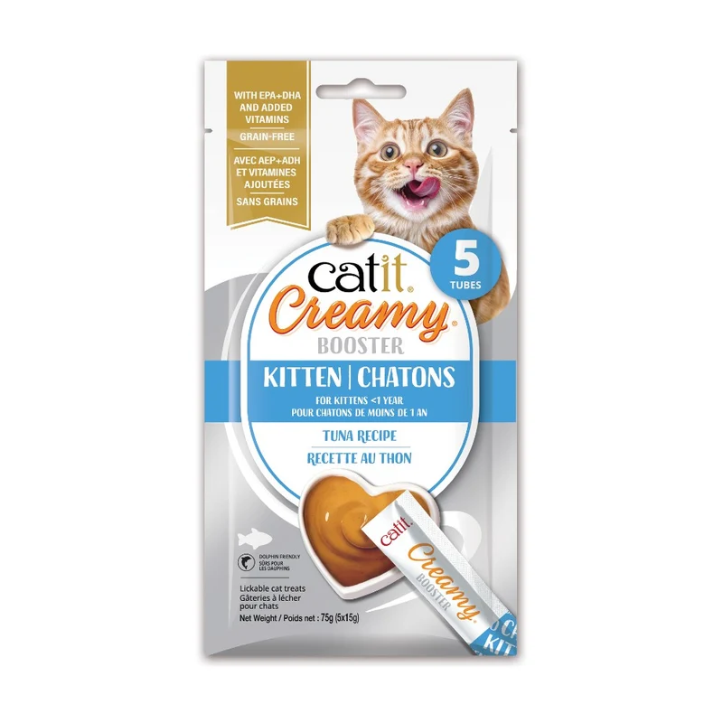 Gâterie à lécher Catit Creamy Booster pour chatons - Recette au thon - Paquet de 5