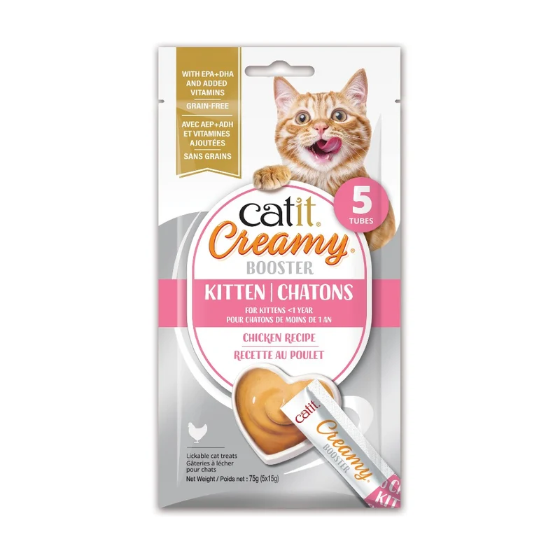 Gâterie à lécher Catit Creamy Booster pour chatons - Recette au poulet - Paquet de 5