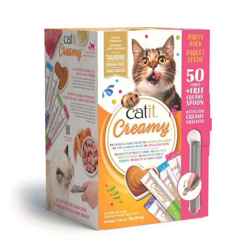 Paquet festif de gâteries Catit Creamy pour chats, assortiment avec cuillère, 50 x 15 g