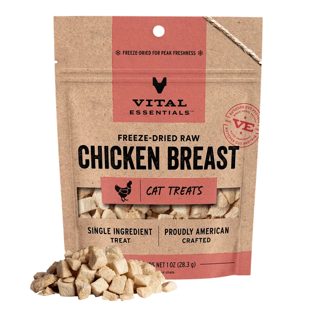 VE - Vital Essentials - Gâteries - Chat - Lyophilisées - Poitrine de Poulet - 2.1oz
