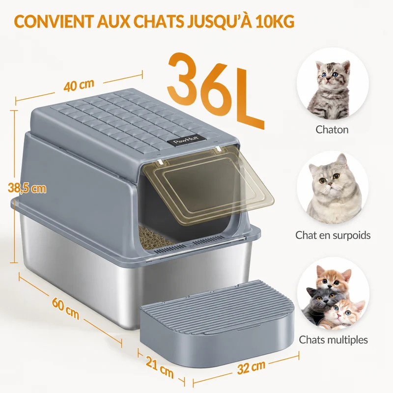 Bac à litière chat | Inox™