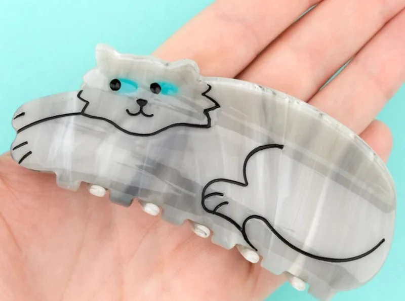 Pince à cheveux Chat Gris – L’accessoire félin & stylé