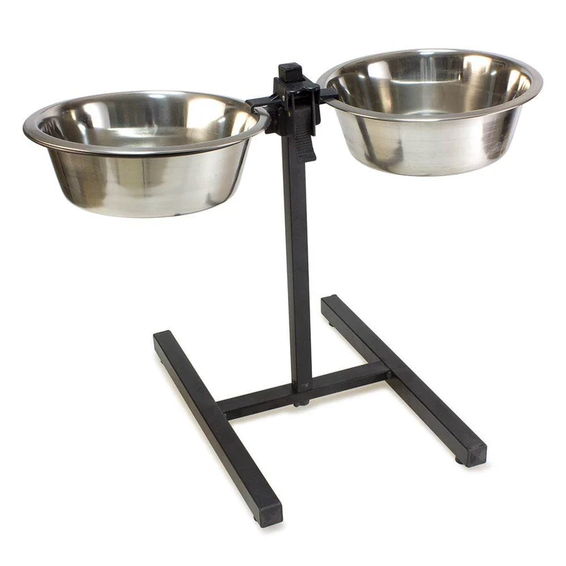 Soporte inoxidable alto con 2 comederos