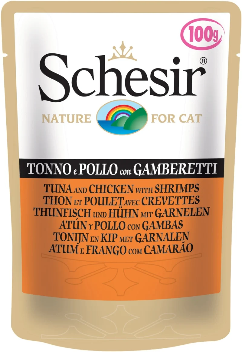 Sachet pour chat Schesir - Thon et poulet avec crevettes en gelée