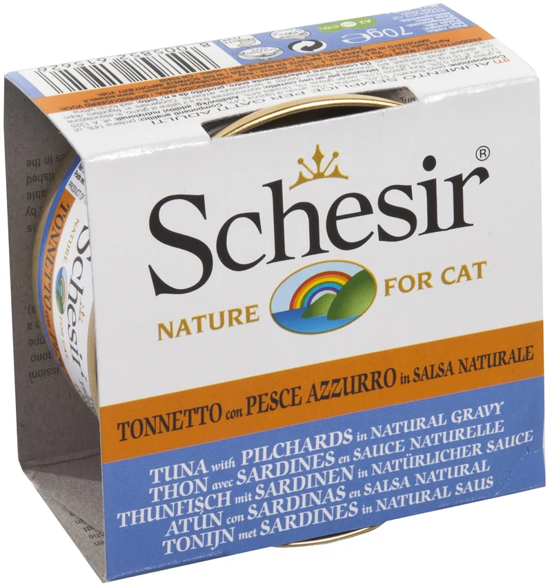 Conserve pour chat Schesir - Thon et sardines en sauce naturelle