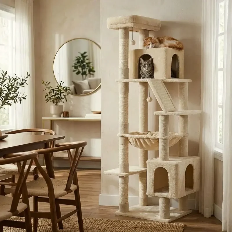 Arbre à chat beige stable - Sécurité et design élégant