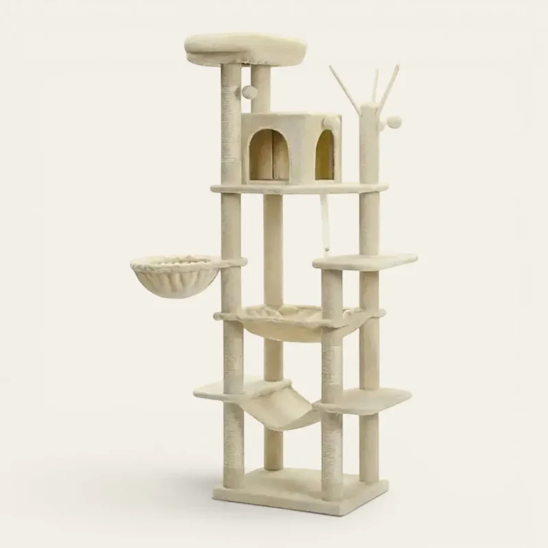 Grand arbre à chat beige – Élégance et espace en hauteur