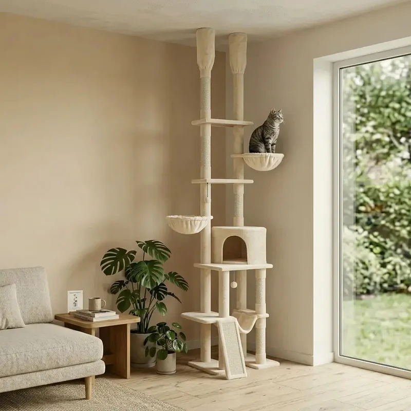 Arbre à chat beige XXL – Hauteur, stabilité et confort premium