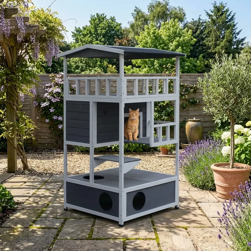 Grande maison chat extérieur en bois