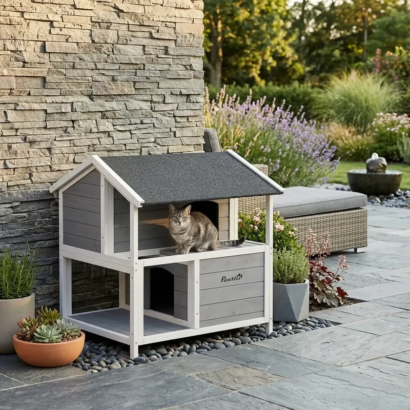 Niche pour chat extérieur en bois