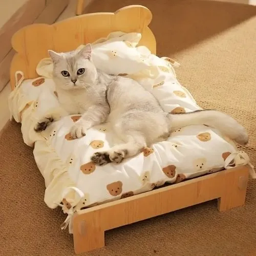 lit chat en bois ourson