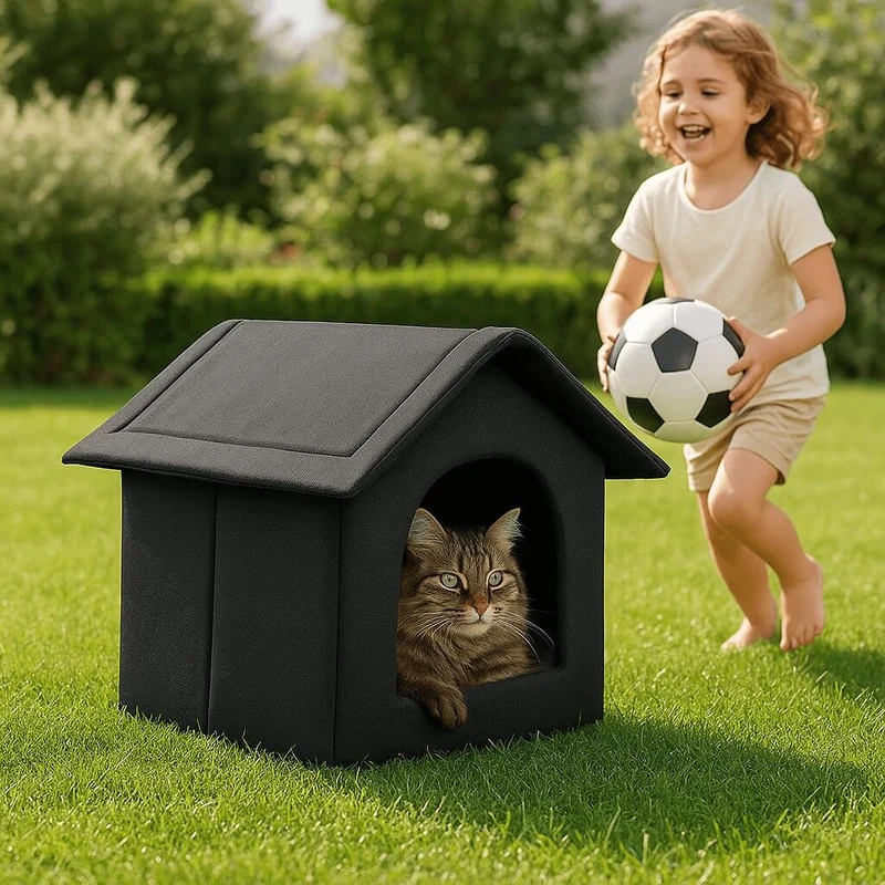 niche pour chat extérieur noire