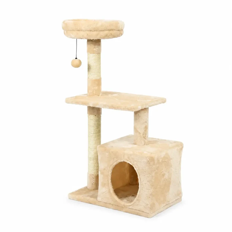 Arbre à chat XXL beige avec plateforme et boule pendante