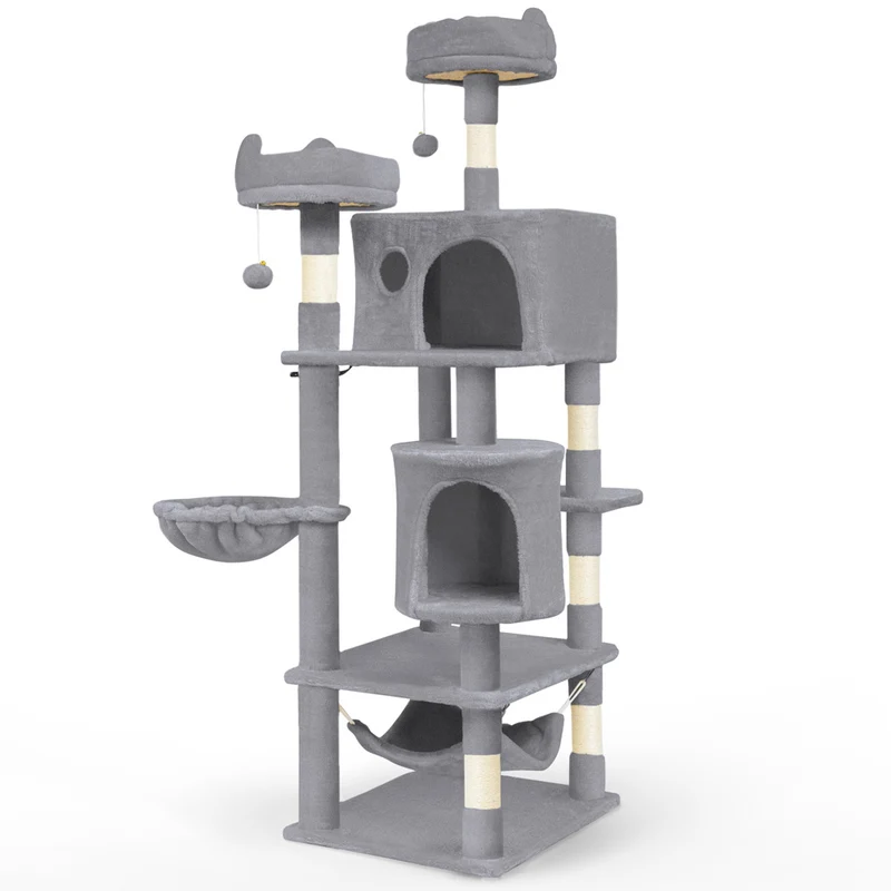 Arbre a chat Grande taille 5 niveaux avec griffoir grattoir 168cm gris