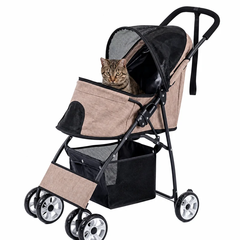 Poussette pliable avec panier de rangement pour chat