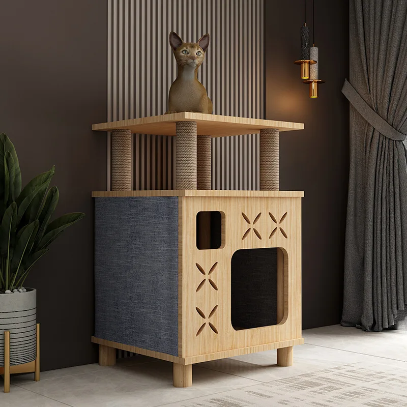 Designer Kratzbaum aus Holz - Möbel mit Kratzbaum - Integrierte Katzentoilette - Geschlossen