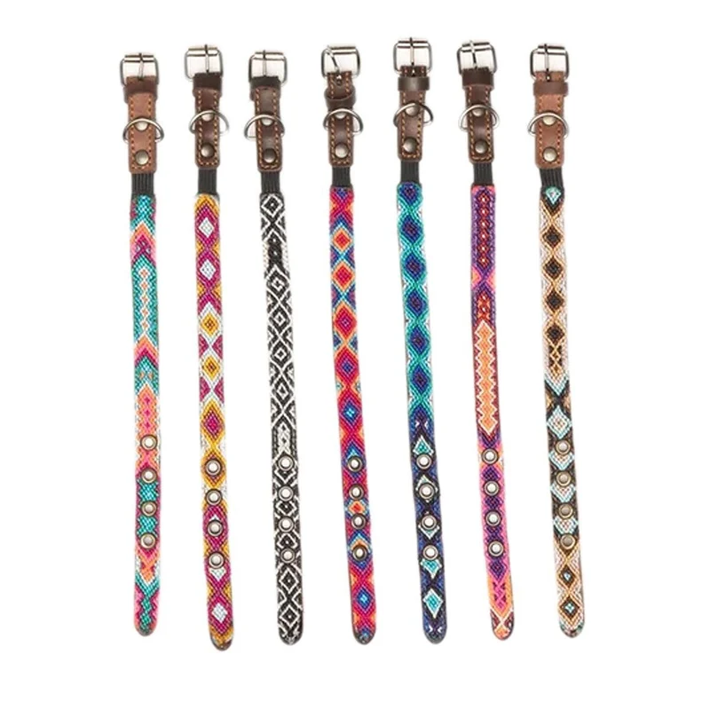 Collier pour chat au tressage mexicain en cuir et coton