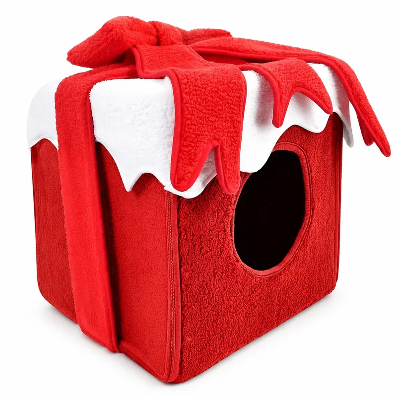 Noël cabane Lit pour Chat et Chien, fermée, doux et confortable - NoëlChatCadeau™