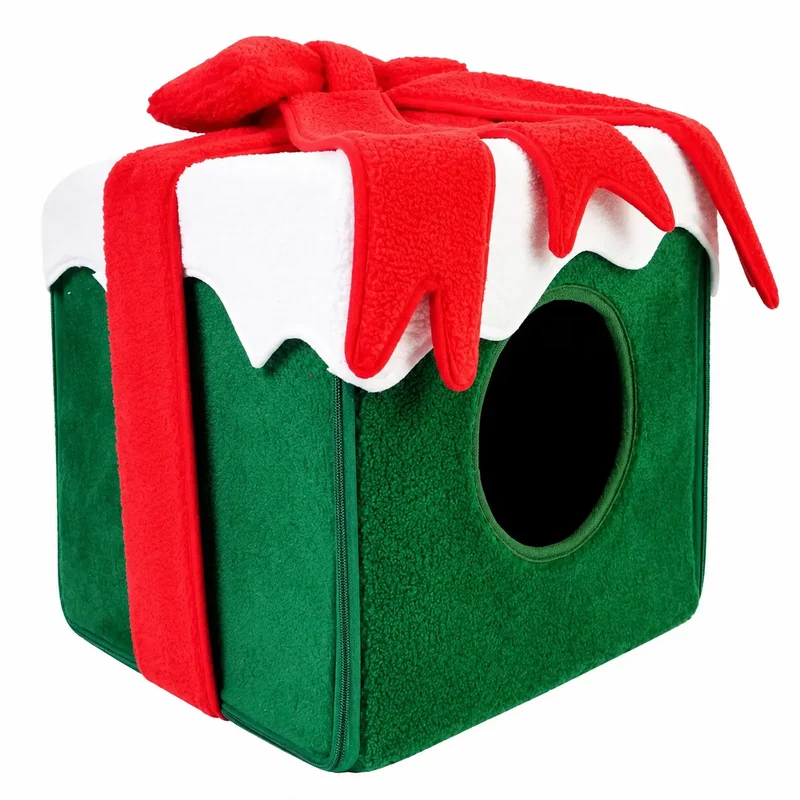 Noël cabane Lit pour Chat et Chien, fermée, doux et confortable - NoëlChatCadeau™