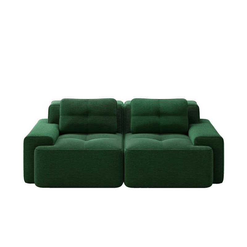 Canapé modulable 2 places en velours côtelé vert 204x104cm MINIMALISTCORNERSET