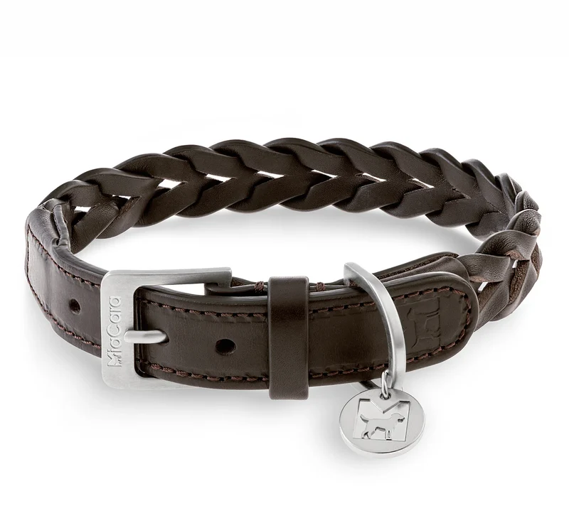 Collier en cuir tressé pour chien - Modèle BERGAMO
