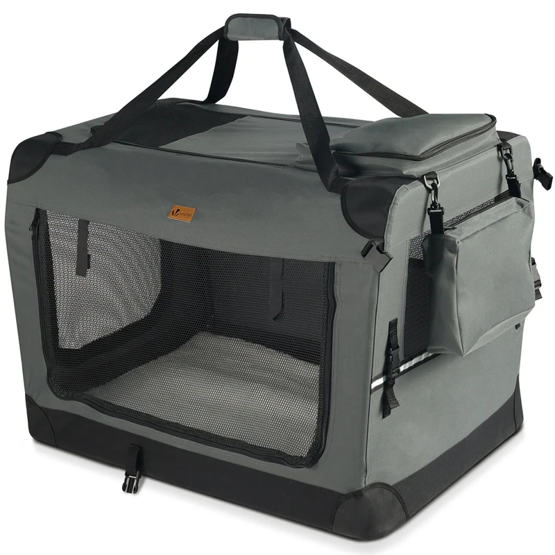 Sac transport pliable chien chat caisse cage portable 82x60x60cm gris