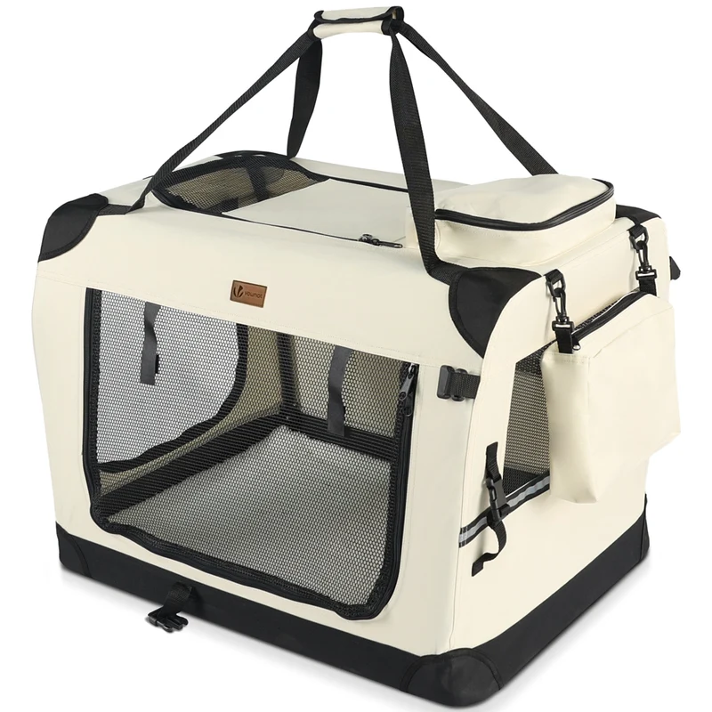 Sac transport pliable chien chat caisse cage portable 82x60x60cm beige