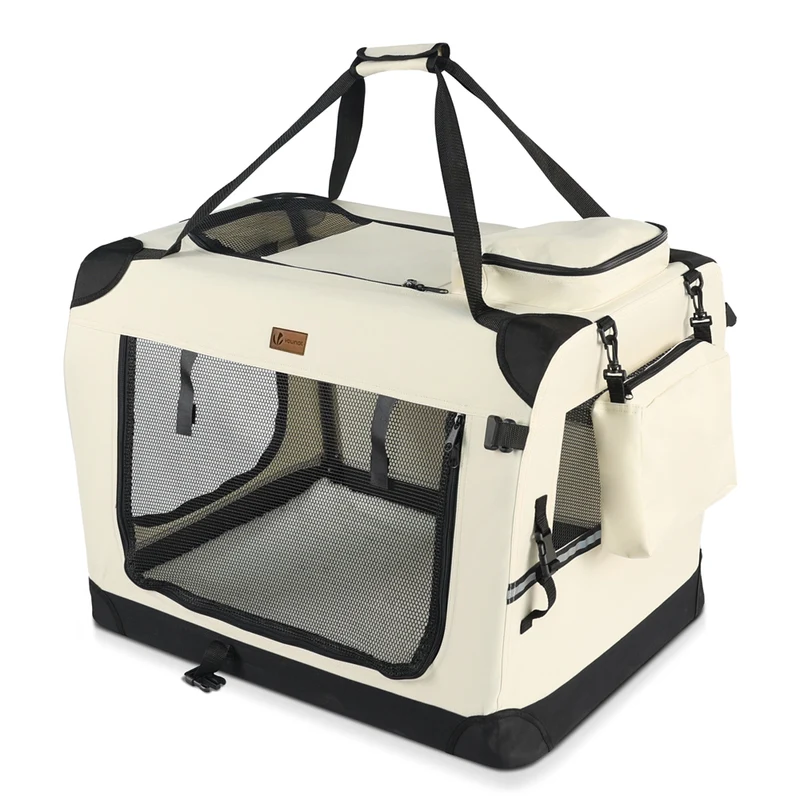 Sac transport pliable chien chat caisse cage portable 70x52x52cm beige