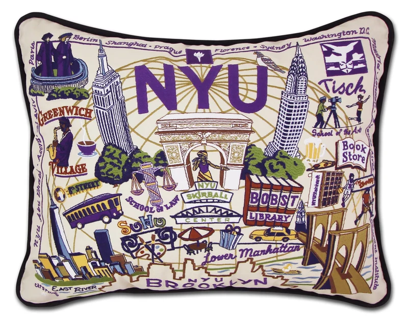 New York University Embroidered CatStudio Pillow