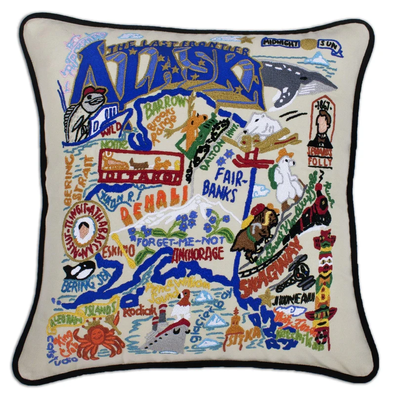 Alaska Embroidered CatStudio State Pillow