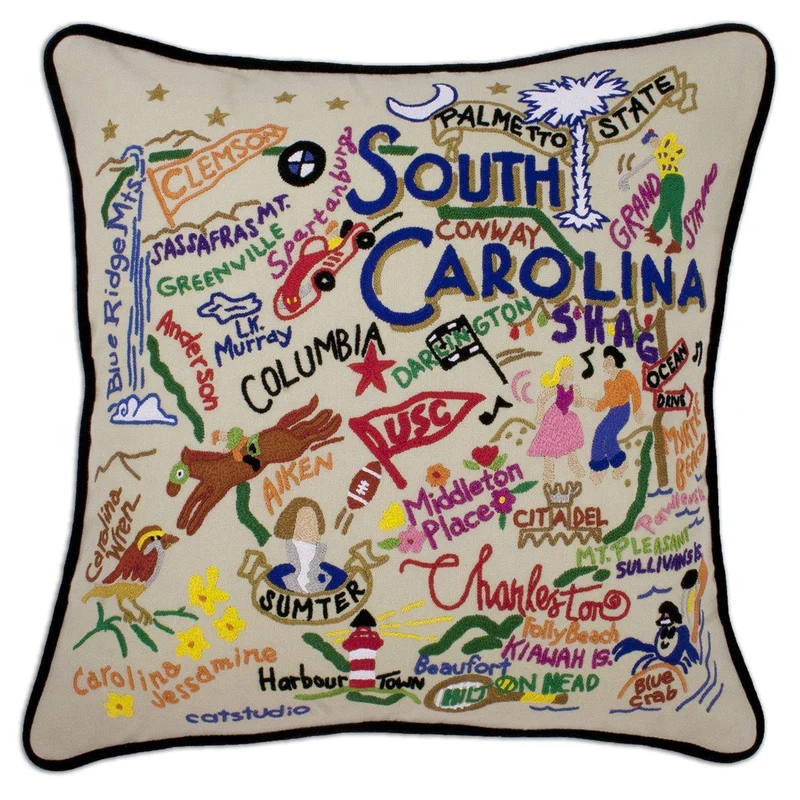 South Carolina Embroidered CatStudio State Pillow