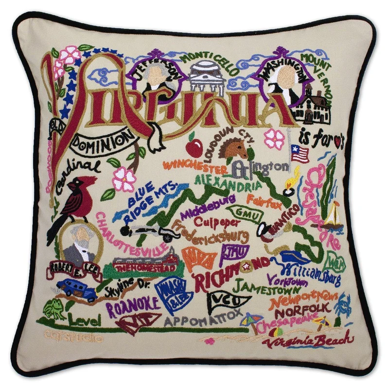 Virginia Embroidered CatStudio State Pillow