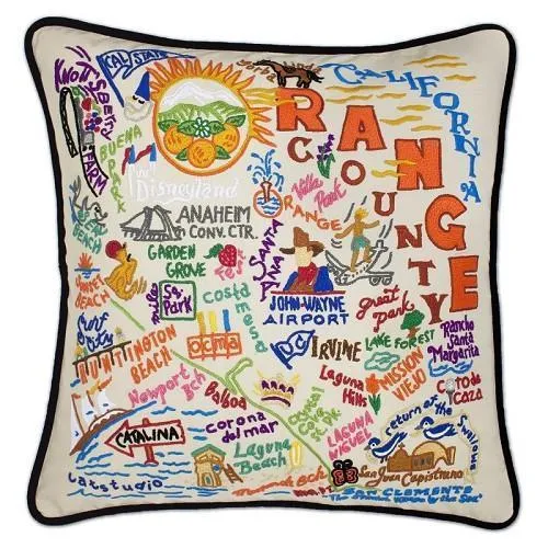 Orange County Hand Embroidered CatStudio Pillow